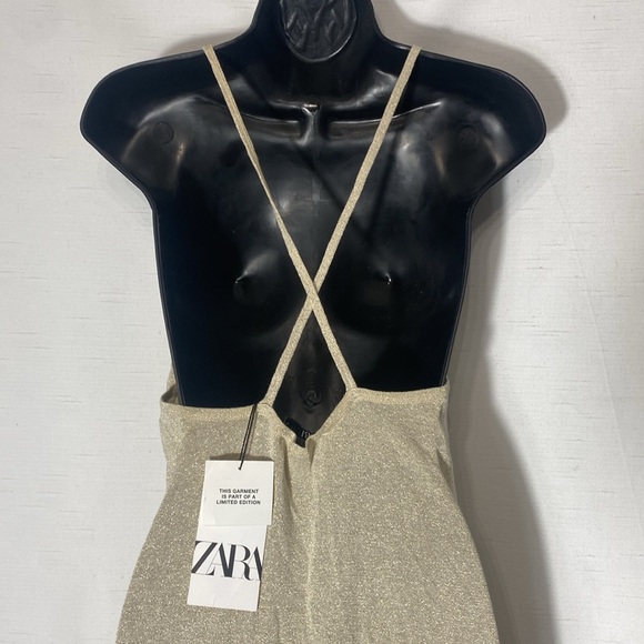 ZARA Metallic Thread Knit Maxi Dress in Golden Size M - Picture 4 of 9